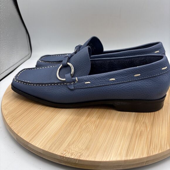 Franco Sarto Women’s Blue Leather Loafers Size 7 Square Toe O-Ring Bit Slip On - Picture 5 of 11